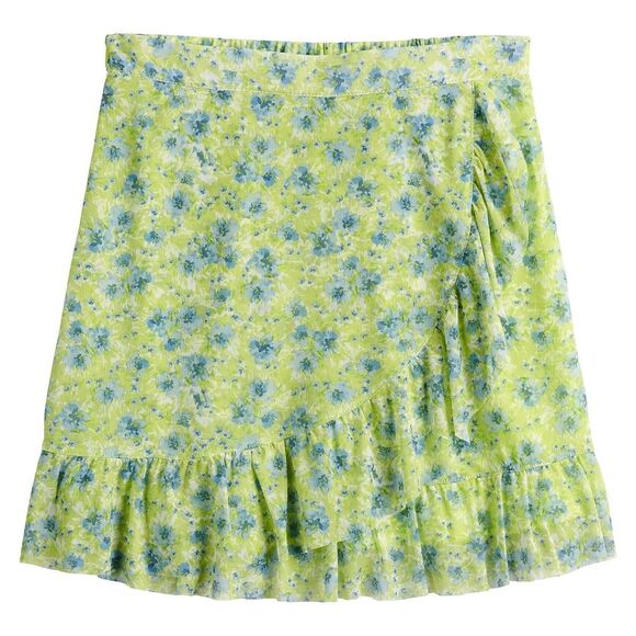 SO Dresses & Skirts - SO Skirt Juniors XXL Faux-Wrap Short Ruffled Lined Yellow Blue Floral NWT